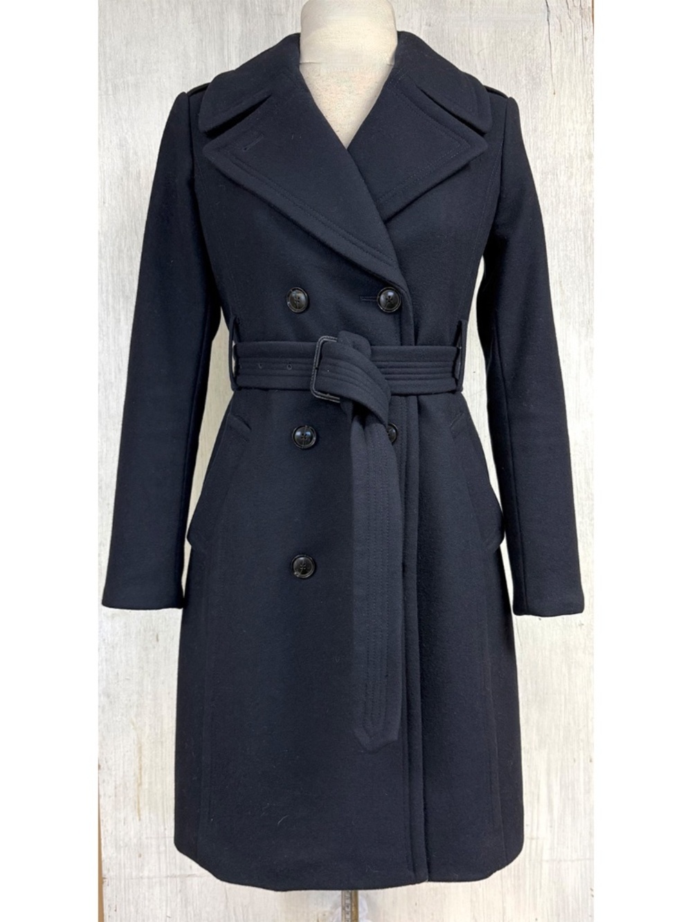 Banana Republic Mario Bellucci Wool Trench Coat Navy Blue Double Breasted XSP